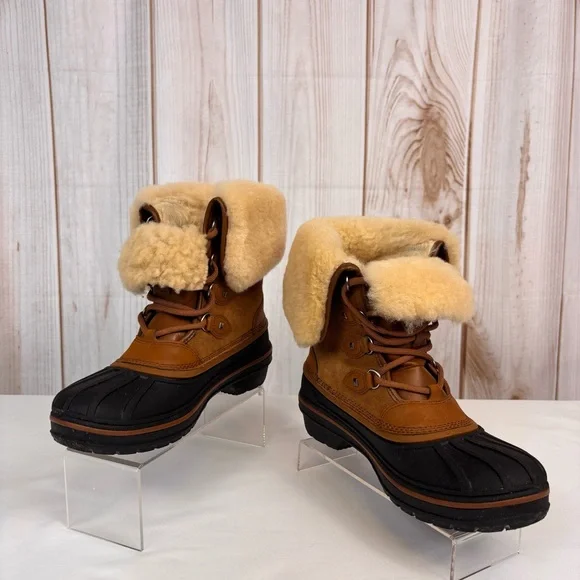 CROCS Allcast Luxe II Boots Waterproof Shearling Mid Calf Snow Boots Brown Sz 8 - Picture 3 of 16